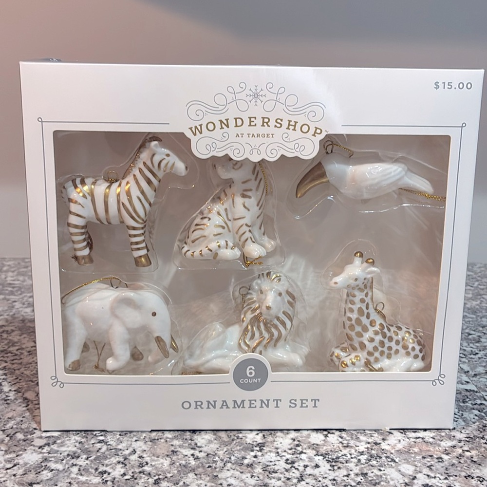 2024 Wondershop Gold and White Safari Ornament Collection